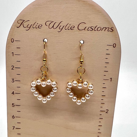 Beaded Heart Earrings - Valentines Day Earrings - Faux Pearl Earrings - Picture 7 of 10